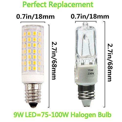 E14 bombilla LED 9W, ZSZT rosca Edison pequeña (SES), equivalente a bombilla halógena de 75W, Blanco cálido 3000K, 2 Piezas