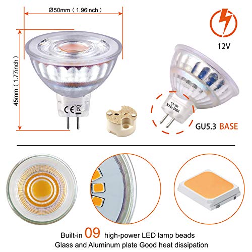 EACLL Bombillas LED GU5.3 2700K Blanco Cálido MR16 12V 5W 460 Lúmenes Equivalente 50W Halógena. Sin Estroboscópica, 36 ° Luz Blanca Cálida Spotlight LED, Pack de 5