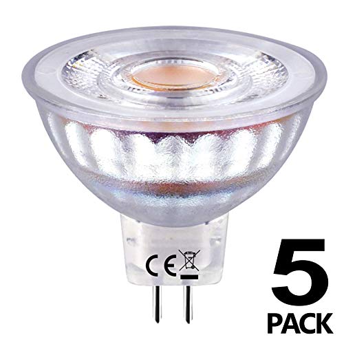 EACLL Bombillas LED GU5.3 2700K Blanco Cálido MR16 12V 5W 460 Lúmenes Equivalente 50W Halógena. Sin Estroboscópica, 36 ° Luz Blanca Cálida Spotlight LED, Pack de 5