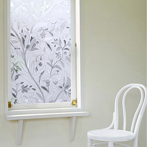 EASEHOME Vinilo Ventana Autoadhesiva Pegatina de Ventana Cristal Película Decorativa Papel Adhesivo Láminas Electrostatica Film Estática Opaco 7.3"x78.7"(44x200cm), Flor de Tulipán