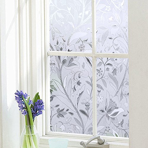 EASEHOME Vinilo Ventana Autoadhesiva Pegatina de Ventana Cristal Película Decorativa Papel Adhesivo Láminas Electrostatica Film Estática Opaco 7.3"x78.7"(44x200cm), Flor de Tulipán