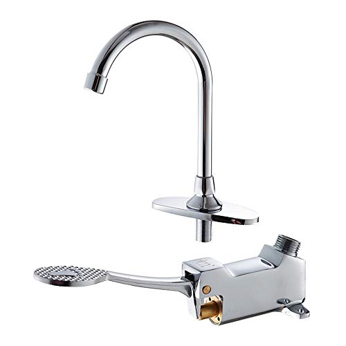 Easikc Fregadero creativo del pedal del pie Grifo de agua fría individual Lavado rotativo de 360 ​​grados Grifo del pie del lavamanos Palanca individual Orificio único Cobre completo Mezclador de coci