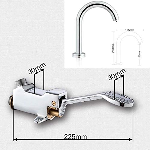 Easikc Pedal Mezclador de Laboratorio Grifo Cromado Pulido Lavado de Cobre Completo Grifos de lavamanos Manija única Agujero Simple Fábrica hospitalaria operada con los pies Solo Grifo de Agua fría