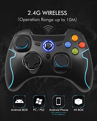 EasySMX Mando para PC, [Regalos Originales] Mando Inalámbrico PS3 Gamepad Wireless Compatible con Windows XP y Vista, Windows 7/8/8.1/10 y 10, PS3, Android y Operación Rango hasta 10M (Azul)