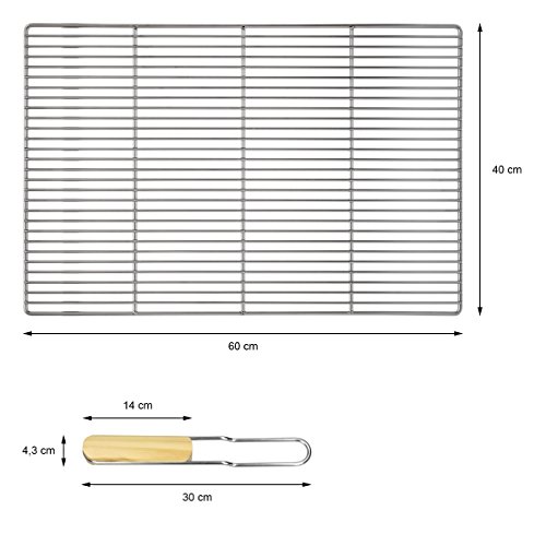 ECD Germany Parrilla Barbacoa con Asas Extraíbles - Rejilla de Acero Inoxidable - 60 x 40 cm - Resistente a la Corrosión - Incluye 2 Mangos de Madera 14cm - Sólido y Estable - Fácil Usar y Limpiar