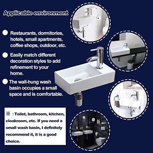 eConnect-EU Pared Mini Lavamanos Baño Cerámico Blanco Lavabo Lujoso en Forma Sobre Encimera sin Desbordamiento para el Baño Lavamanos de Aseo (365 x 185 x 90 mm)