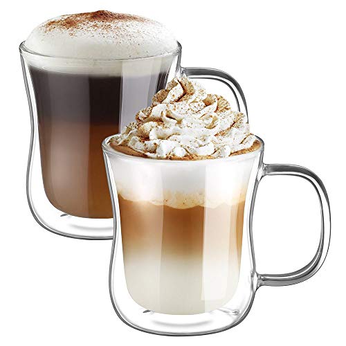 Ecooe Doble Pared de Vidrio de Borosilicato Tazas para el Té Café con Leche Latte Capuchino Jugo 2x350ml