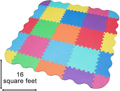 edukit Alfombra de Juegos Espuma EVA con Bordes; 25 Piezas; 31,5 x 31,5cm; Extra Grosor 1,4mm - Baldosas Puzzle Multicolores – Juego Suave, Divertido, Seguro y Estimulante.