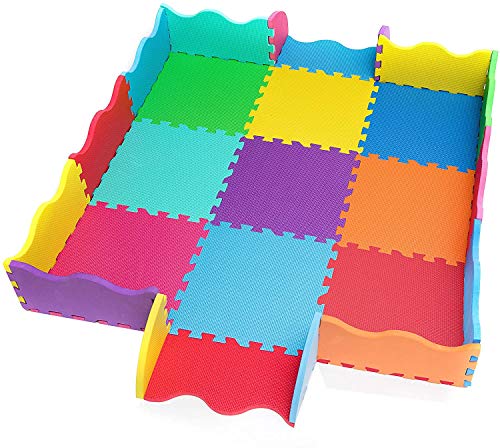 edukit Alfombra de Juegos Espuma EVA con Bordes; 25 Piezas; 31,5 x 31,5cm; Extra Grosor 1,4mm - Baldosas Puzzle Multicolores – Juego Suave, Divertido, Seguro y Estimulante.