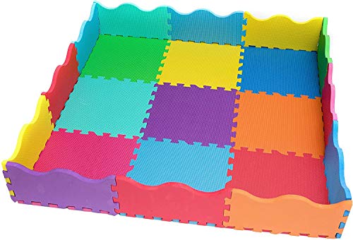 edukit Alfombra de Juegos Espuma EVA con Bordes; 25 Piezas; 31,5 x 31,5cm; Extra Grosor 1,4mm - Baldosas Puzzle Multicolores – Juego Suave, Divertido, Seguro y Estimulante.