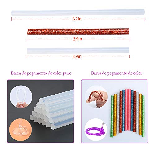 E·Durable Hot Mini Pistola de Pegamento con 38 Piezas Barras de Pegamento Colorido con Tijeras Regla Adhesivo de Doble Cara Pistola Silicona Kit DIY Escolares para niños (30w Morado)