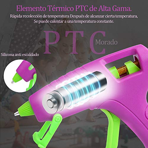 E·Durable Hot Mini Pistola de Pegamento con 38 Piezas Barras de Pegamento Colorido con Tijeras Regla Adhesivo de Doble Cara Pistola Silicona Kit DIY Escolares para niños (30w Morado)