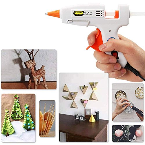 E·Durable Mini Pistola manualidades con 50 Piezas Barras de Pegamento para DIY Pequeño Arte, Empaques, Reparaciones Rápidas y en el hogar, oficina y escuela, (15W~25W, Blanco)