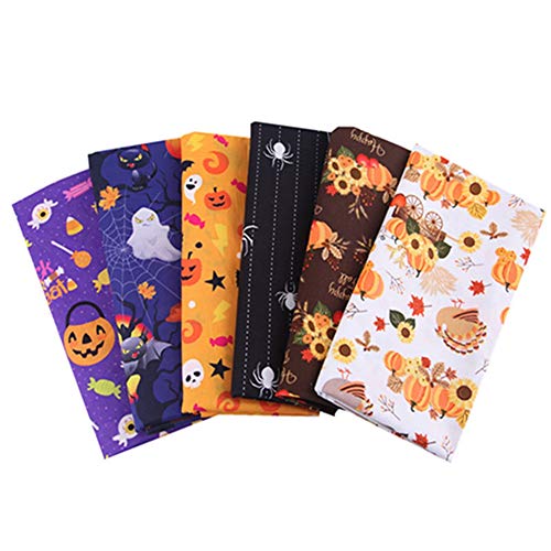 Egurs Halloween Patchwork Telas de Algodon por Metro Decoración de Halloween Tela de algodón araña Calabaza Fantasma Girasol patrón 24pcs 25 * 25cm