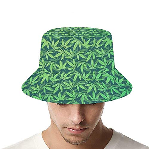 EINST Sombrero de sol estilo cubeta para hombres y mujeres plegable pescador sombrero de playa protección solar marihuana maleza hoja, Hombre, color Marihuana Weed Verde, tamaño talla única