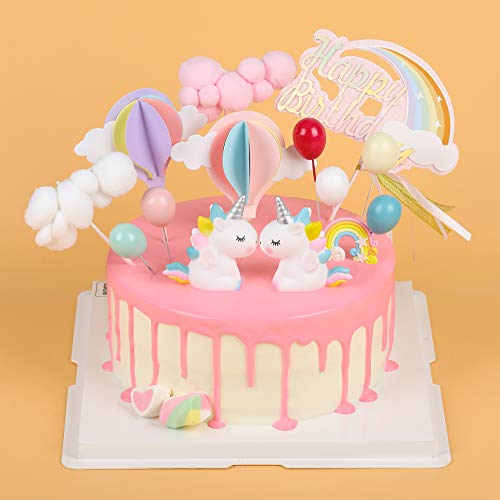 EKKONG Cake Topper Unicornio, Decoraciones de Pasteles cumpleaños 14 Piezas para la Fiesta de la Fiesta de Bienvenida al bebé cumpleaños niñas Niños (14 Piezas)