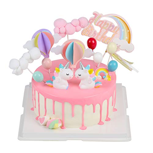 EKKONG Cake Topper Unicornio, Decoraciones de Pasteles cumpleaños 14 Piezas para la Fiesta de la Fiesta de Bienvenida al bebé cumpleaños niñas Niños (14 Piezas)