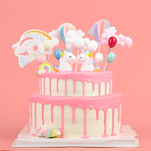 EKKONG Cake Topper Unicornio, Decoraciones de Pasteles cumpleaños 14 Piezas para la Fiesta de la Fiesta de Bienvenida al bebé cumpleaños niñas Niños (14 Piezas)
