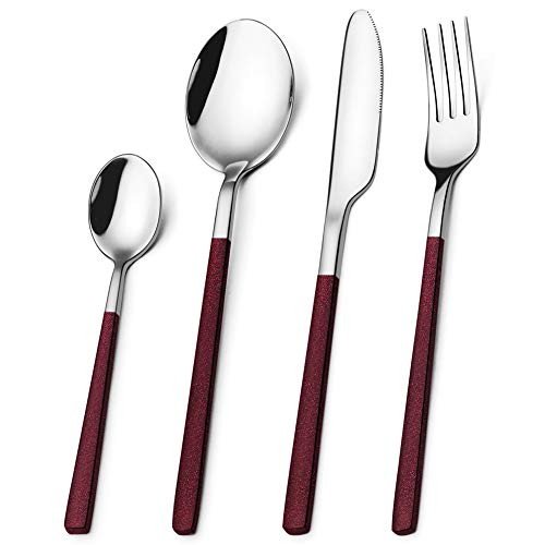 Elegant Life - Cubertería de 24 piezas de acero inoxidable rojo para 6 personas, acabado espejo pulido de alta calidad para casa, cocina, fiesta, restaurante