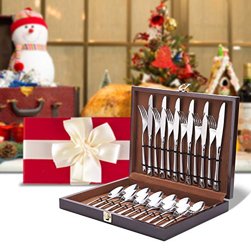 Elegant Life Juego de Cubiertos de Acero Inoxidable de 24 Piezas, Servicio de Mesa para 6 Personas con Cuchillo, Tenedor, Cuchara, Cocina con Caja de Regalo de Madera