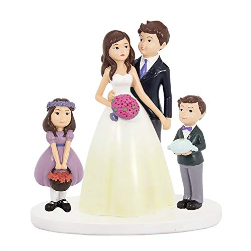 Elegante Figura de Resina para Tarta de Bodas"Novios con Niños". Recuerdos. Decoración. Regalos Originales. Detalles de Bodas, Comuniones, Bautizos, Cumpleaños.CC