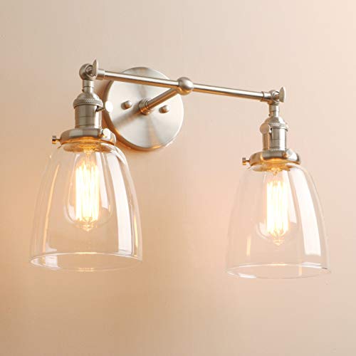 Elegantes industriales Edison dobles de la pared luminoso de la vendimia, cepillado Luminarias Loft Cafe Bar Cocina lámpara de pared de la lámpara, lámparas con pantalla de cristal Campana Luz Clara