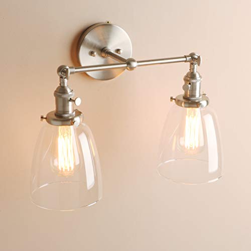 Elegantes industriales Edison dobles de la pared luminoso de la vendimia, cepillado Luminarias Loft Cafe Bar Cocina lámpara de pared de la lámpara, lámparas con pantalla de cristal Campana Luz Clara