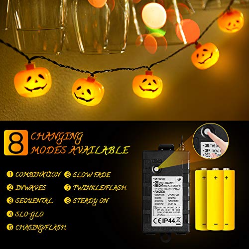 Elegear Cadena de Halloween de Calabaza 3D 3,5M 20 LEDs, 8 Modos Luces de Halloween Decoración con Pilas, Decoración de Bricolaje para Halloween/Fiestas temáticas/Carnaval/Fiesta/Celebración