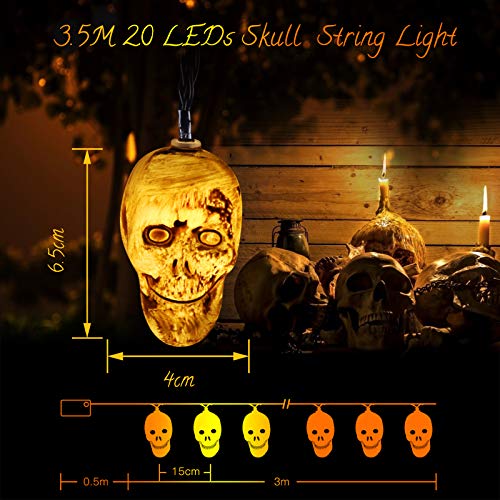 Elegear Cadena de Halloween de Cráneo 3,5M 20 LEDs, 8 Modos Luces de Cadena Decoración Halloween con Pilas, Decoración para Halloween/Fiestas temáticas/Carnaval/Fiesta/Celebración, Púrpura