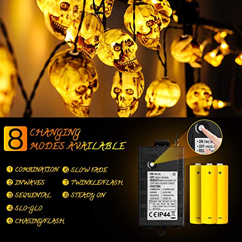 Elegear Cadena de Halloween de Cráneo 3,5M 20 LEDs, 8 Modos Luces de Cadena Decoración Halloween con Pilas, Decoración para Halloween/Fiestas temáticas/Carnaval/Fiesta/Celebración, Púrpura