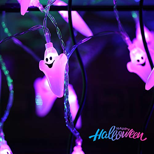 Elegear Cadena de Halloween de Fantasma 3,5 M 20 LEDs, 8 Modos Luces de Cadena Decoración Halloween con Pilas para Halloween/Fiestas temáticas/Carnaval/Fiesta/Celebración, Púrpura