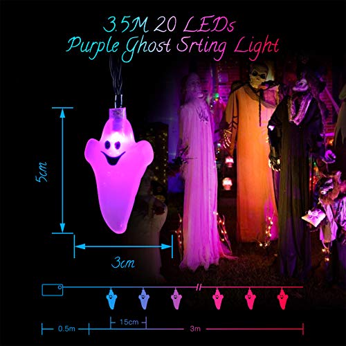Elegear Cadena de Halloween de Fantasma 3,5 M 20 LEDs, 8 Modos Luces de Cadena Decoración Halloween con Pilas para Halloween/Fiestas temáticas/Carnaval/Fiesta/Celebración, Púrpura