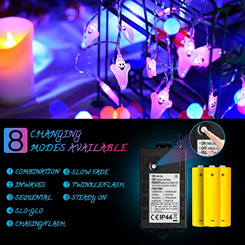 Elegear Cadena de Halloween de Fantasma 3,5 M 20 LEDs, 8 Modos Luces de Cadena Decoración Halloween con Pilas para Halloween/Fiestas temáticas/Carnaval/Fiesta/Celebración, Púrpura