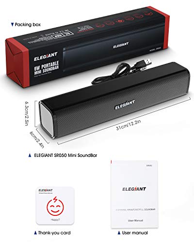 ELEGIANT Altavoces PC, Mini Barra de Sonido USB Altavoz Sobremesa Estéreo con Cable para Ordenador con Control de Volumen en Línea para Escritorio Oficina para Ordenador Portátil Móvil, Negro