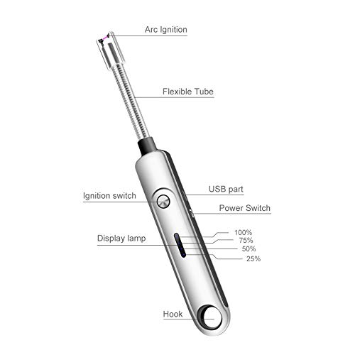 Eletorot Encendedor Electrico, Mechero Electrico Chargable USB con Pantalla LED de batería,sin Llama, a Prueba de Viento, Cuello Flexible para Velas, Estufas de Gas, Camping Barbacoa