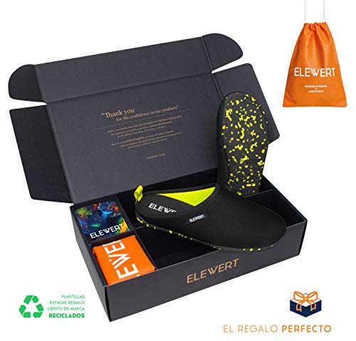 ELEWERT® - Natural-Lite-Black-Yellow - Zapatillas de Estar en casa Hombre/Mujer -Hechas en España- Lite -Verano/Invierno - Suela de Goma Antideslizante, Confort, Unisex, Rejilla, Transpirable. T.42