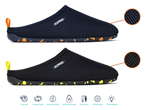 ELEWERT® - Natural-Lite-Black-Yellow - Zapatillas de Estar en casa Hombre/Mujer -Hechas en España- Lite -Verano/Invierno - Suela de Goma Antideslizante, Confort, Unisex, Rejilla, Transpirable. T.42