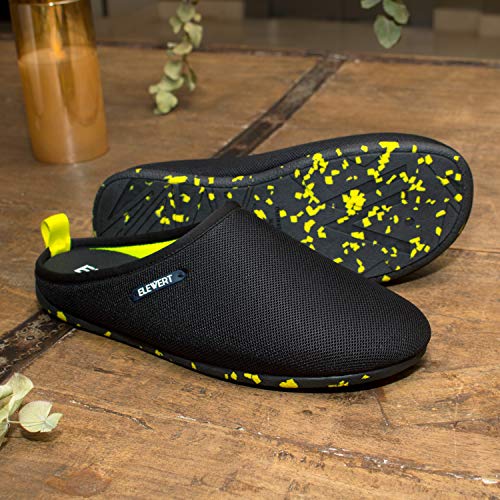 ELEWERT® - Natural-Lite-Black-Yellow - Zapatillas de Estar en casa Hombre/Mujer -Hechas en España- Lite -Verano/Invierno - Suela de Goma Antideslizante, Confort, Unisex, Rejilla, Transpirable. T.42