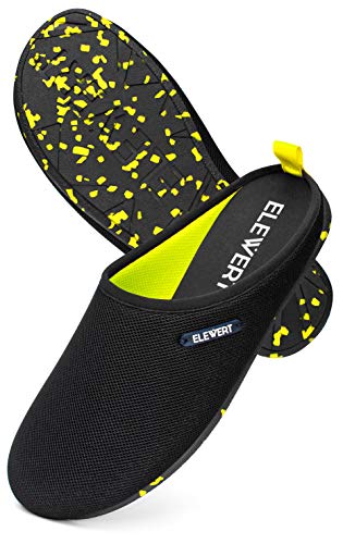 ELEWERT® - Natural-Lite-Black-Yellow - Zapatillas de Estar en casa Hombre/Mujer -Hechas en España- Lite -Verano/Invierno - Suela de Goma Antideslizante, Confort, Unisex, Rejilla, Transpirable. T.42