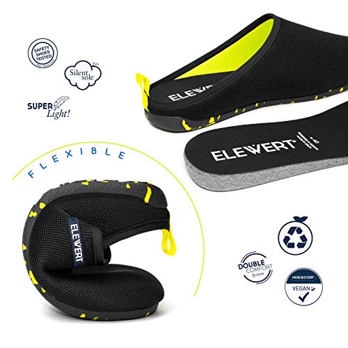 ELEWERT® - Natural-Lite-Black-Yellow - Zapatillas de Estar en casa Hombre/Mujer -Hechas en España- Lite -Verano/Invierno - Suela de Goma Antideslizante, Confort, Unisex, Rejilla, Transpirable. T.42