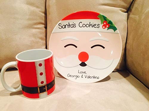 Eli231Abe - Plato de cerámica para galletas navideñas de Papá Noel con taza de cerámica de 27,9 ml