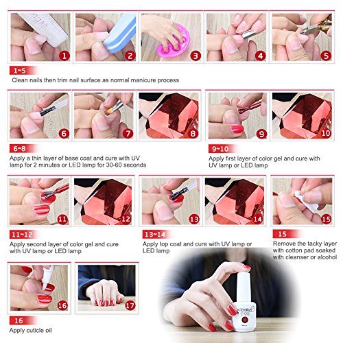 Elite99 Kit Uñas de Gel Esmalte Semipermanente 6pcs Colore Gel Coat Shellac Laca Soak Off Top Coat Base Coat UV LED Manicura Arte 8ml-C008