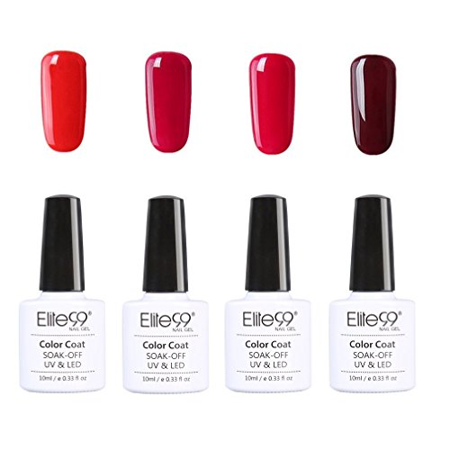 Elite99 Uñas de Gel Serie de Color Rojo Vino 4 pcs Esmalte Semipermanente Shellac Laca Soak Off Top Coat Base Coat UV LED Manicura Arte 10ml