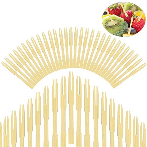 EMAGEREN 400PCS Tenedores Desechables Tenedores de Bambú Tenedores de Frutas 4 Paquete de Tenedores Desechables Tenedores Pequeños Ideal para Fiesta, Reunión, Hogar, Oficina, Escuela