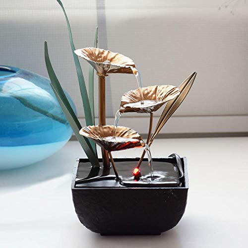 EMOHKCAB Fuentes de Agua Decorativas de Interior Fuente de Loto Artesanías de Resina Regalos Feng Shui Rueda Fuente de Agua de Escritorio para Oficina en casa