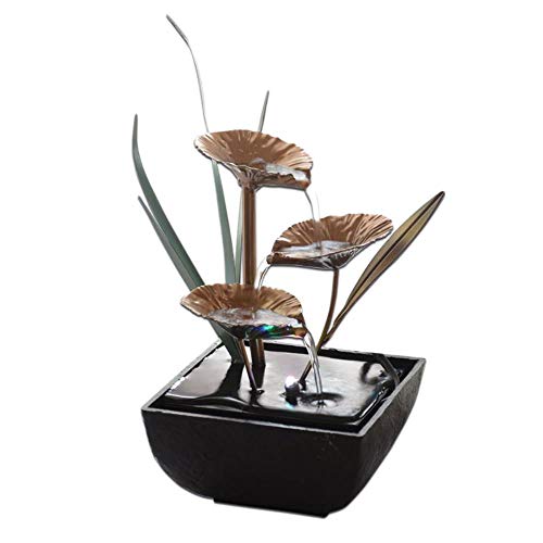 EMOHKCAB Fuentes de Agua Decorativas de Interior Fuente de Loto Artesanías de Resina Regalos Feng Shui Rueda Fuente de Agua de Escritorio para Oficina en casa