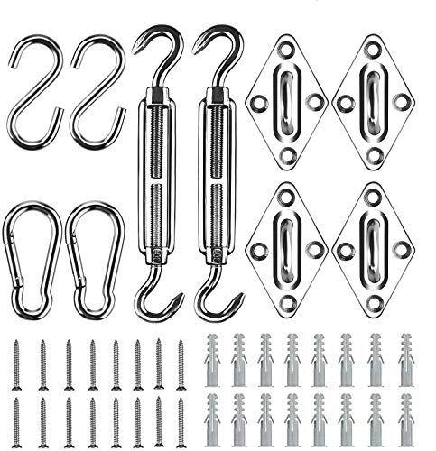 Emooqi Kit de Montaje para Toldo, 42 Piezas Heavy Duty Sun Shade Sail Kit Accesorios de Fijación de Hardware para la en Garden, Patio, Jardín