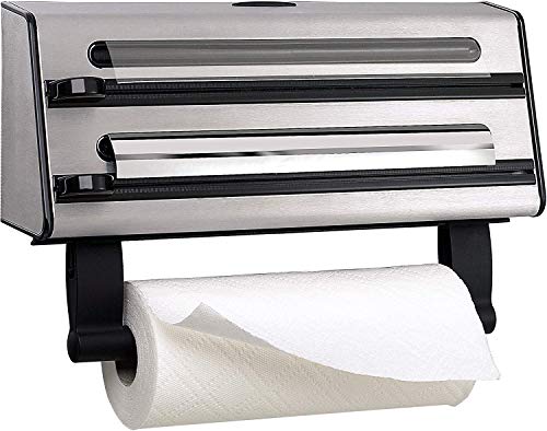 Emsa Contura Portarollos de cocina triple, corta papel de alumino, envoltura de plástico, papel de sandwich, corte en dos dimensiones, fácil de manipular