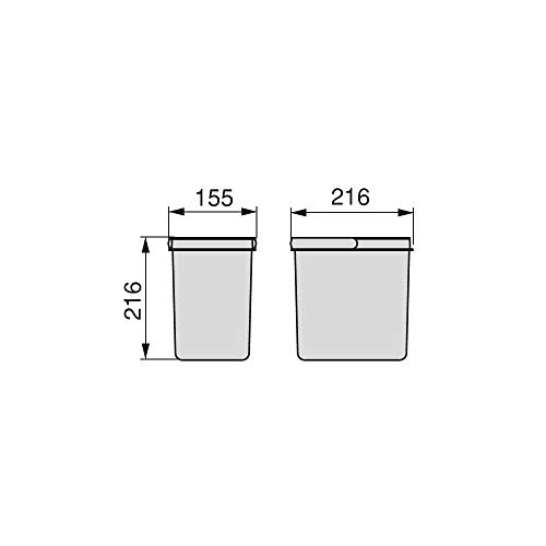 EMUCA Basura, Cubos de Reciclaje para Base Recortable, Juego de 2 contenedores de Alto 216mm y Capacidad 6 litros, Gris, H 216 mm (2 x 6 L)