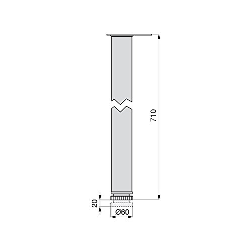 EMUCA - Patas de Mesa Regulables Ø60x710mm, Kit de 4 Patas de Acero, Altura Regulable 710-730mm, Acabado Gris Metalizado